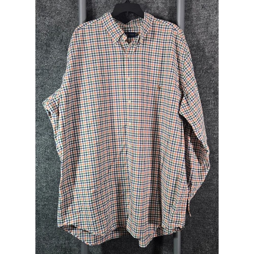 Ralph Lauren Men 2XLT Tall Tattersall Check Button Down Shirt Orange Green Navy
